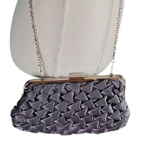 Lulu Townsend Silver/Gray Waffled Satin Clutch/Crossbody